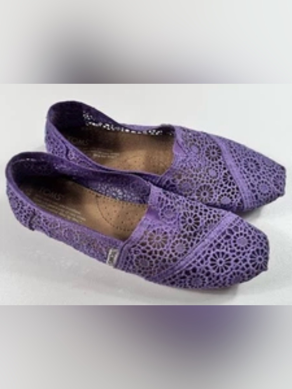 TOMS Womens 8 Purple Crochet Lace Slip On Flats Espadrille Boho Casual Shoes